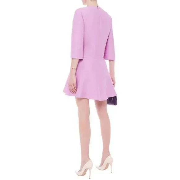 600 E Valentino NWT Wool and Silk Blend Mini Dress Flute Hem Bell Sleeves Lavend - Picture 2 of 9